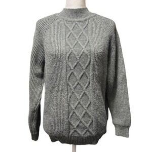 PJ Paul Jones Gray Cable Knit Crewneck‎ Sweater Size L Classic Preppy Cozy